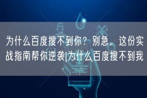 为什么百度搜不到你？别急，这份实战指南帮你逆袭|为什么百度搜不到我
