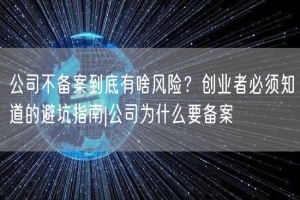 公司不备案到底有啥风险？创业者必须知道的避坑指南|公司为什么要备案