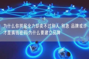 为什么你拼尽全力却卖不过别人 别急 品牌或许才是搞钱密码|为什么要建立品牌