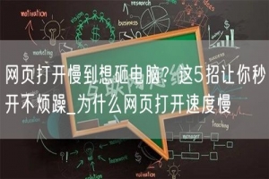 网页打开慢到想砸电脑？这5招让你秒开不烦躁_为什么网页打开速度慢